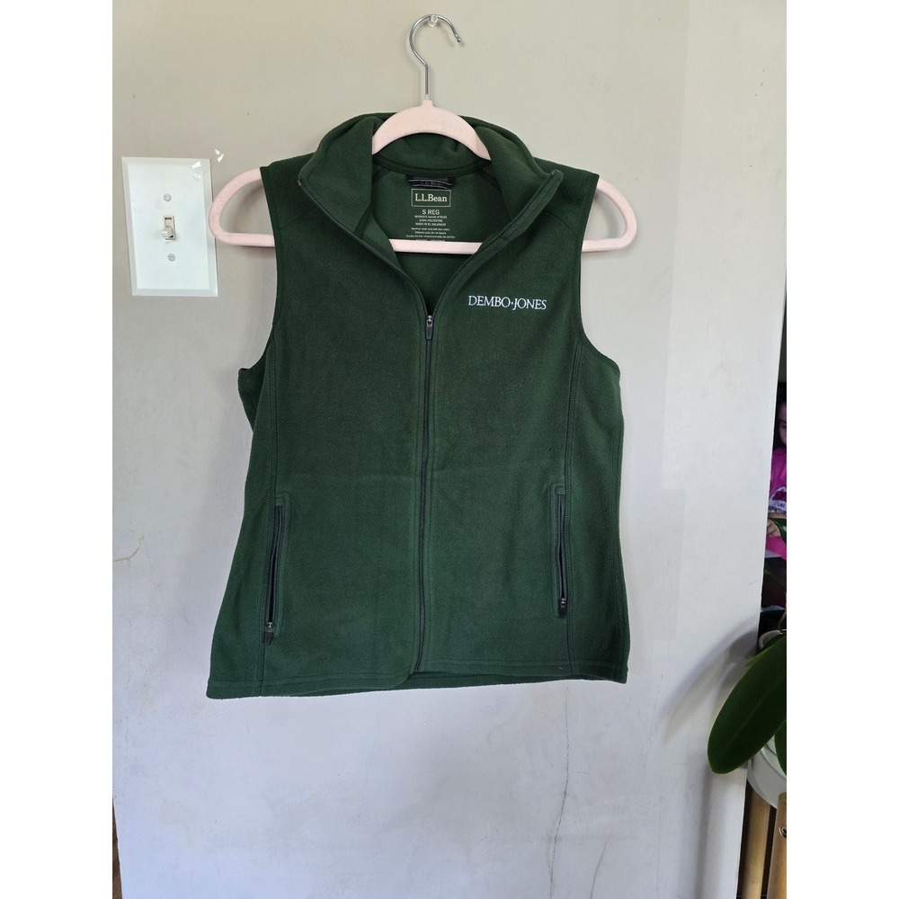 LL Bean Womens S Small Green Fleece Full Zip Vest Dembo Jones Logo 278161